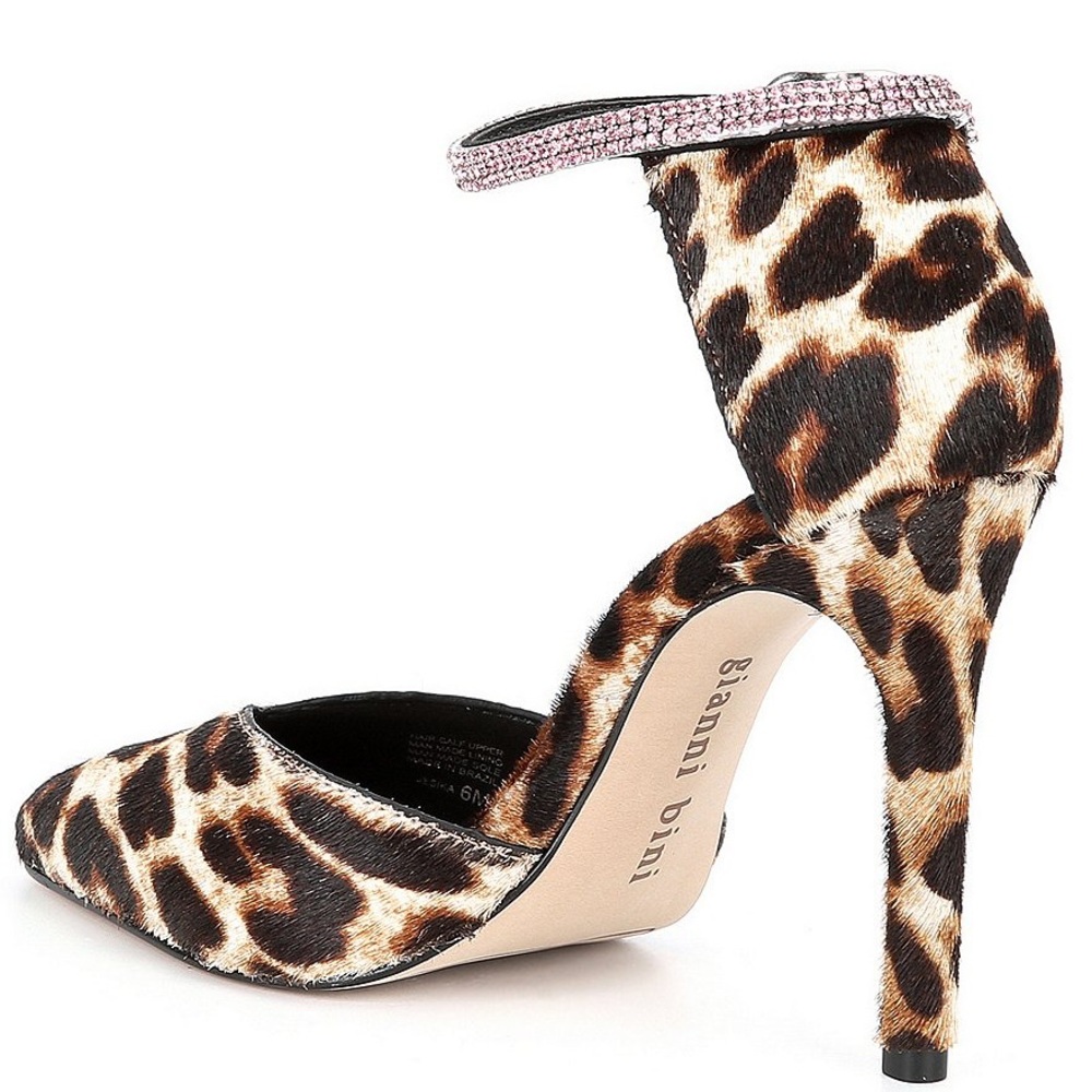 Gianni Bini Jesika Leopard Print Calf Hair Bling Ankle Strap Pumps sz 6 M - Picture 4 of 11